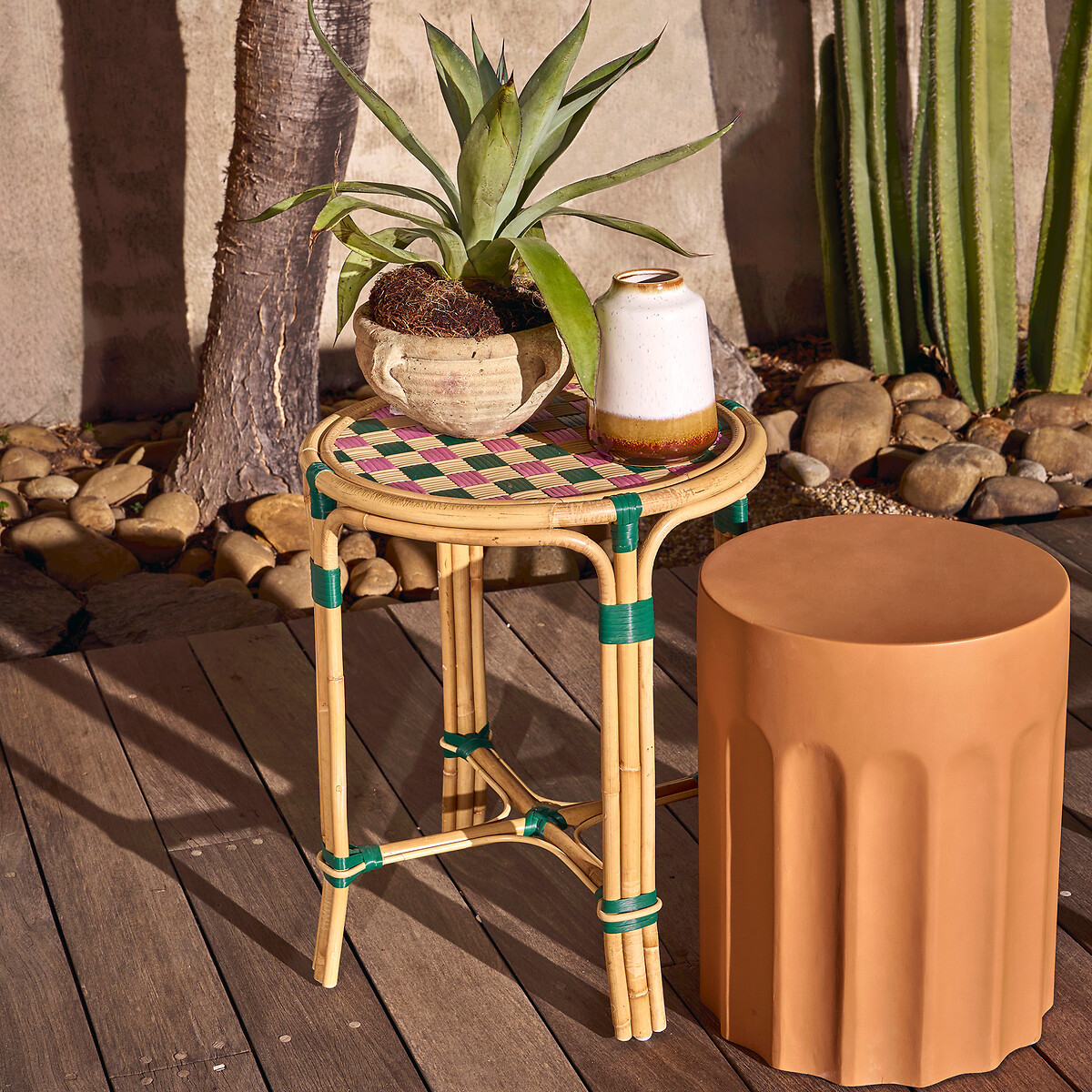 LA REDOUTE INTERIEURS<br>Mesa lateral de rattan e resina trançada, Bianca
