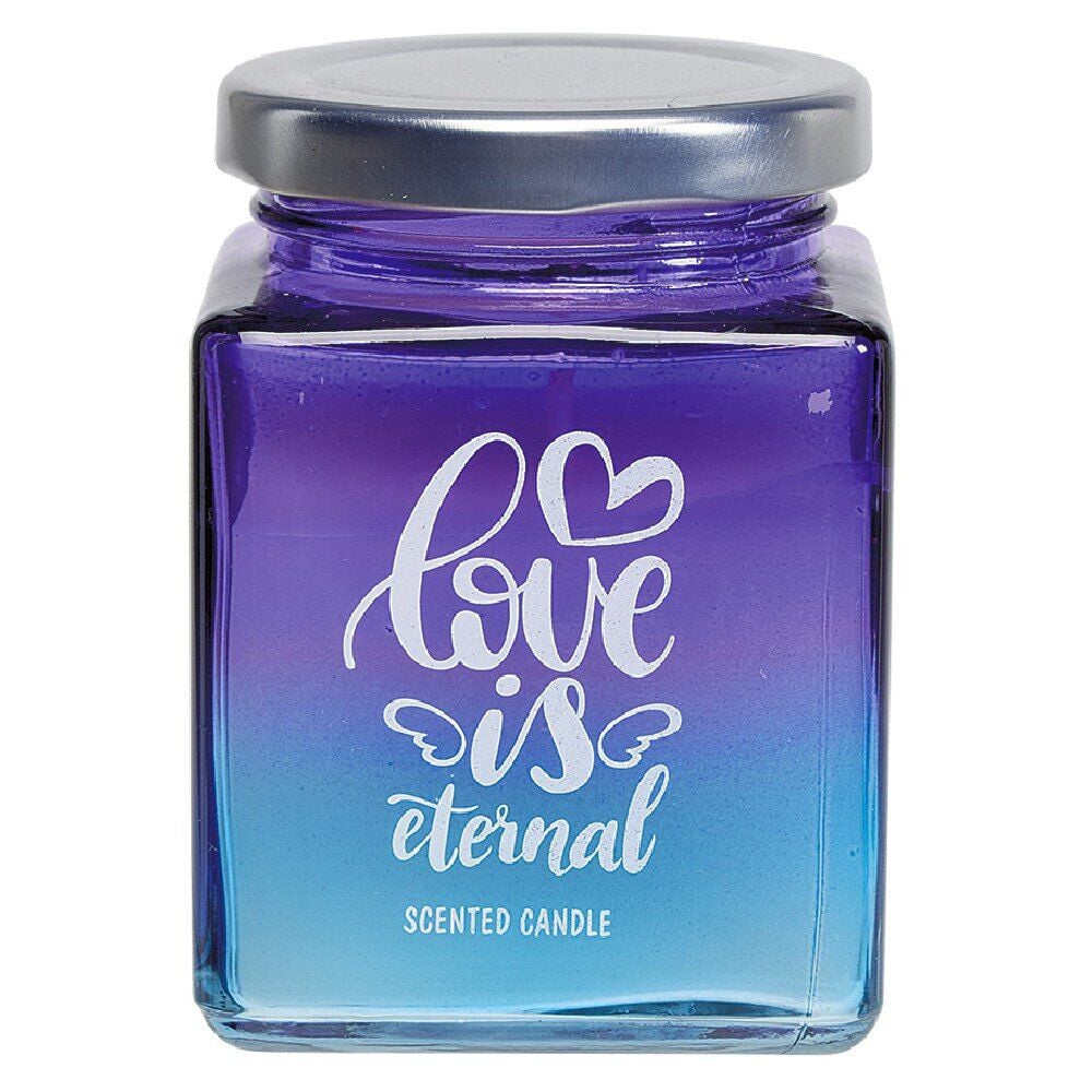 Bougie dans bocal coloré avec message ø6.5xH8.6 cm