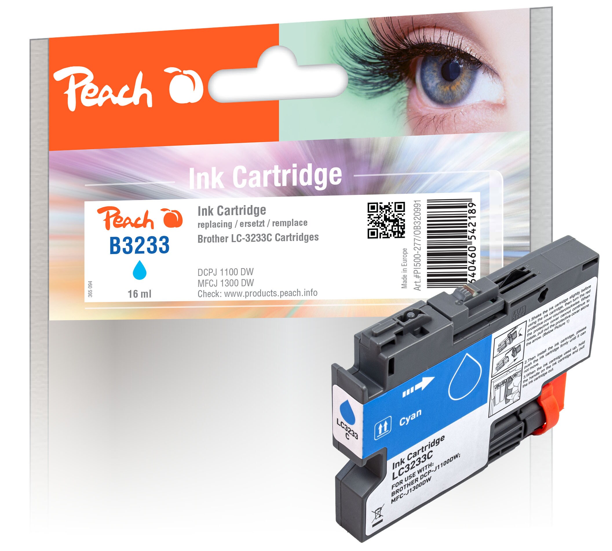 Peach B3233 C Druckerpatrone cy ersetzt Brother LC-3233C für z.B. Brother DCPJ 1100 DW, Brother MFCJ 1300 DW
