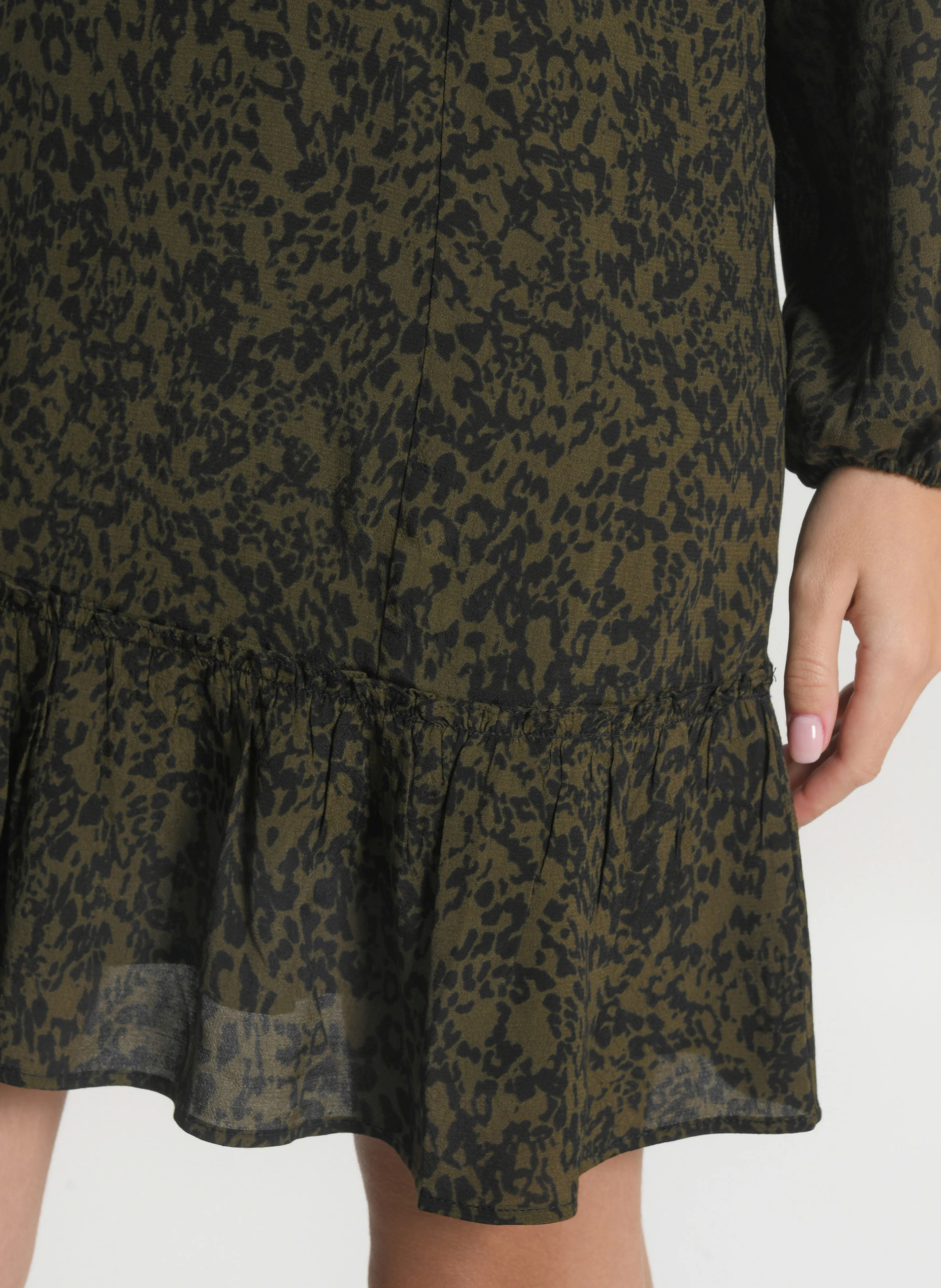 VITTORIA - Robe courte col rond imprimée | Kaki