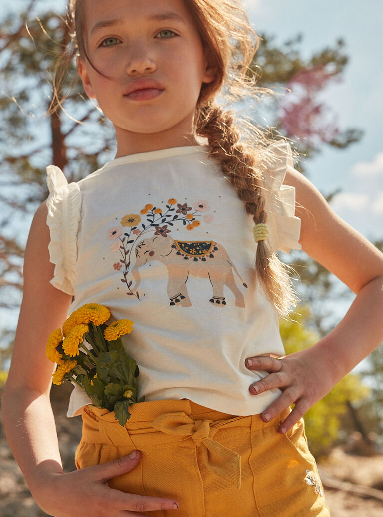 T-shirt écru à motif éléphant