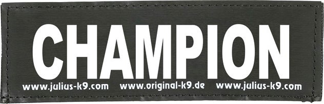 Julius K9 tekstlabel Champion zwart 16 x 5 cm 2 stuks