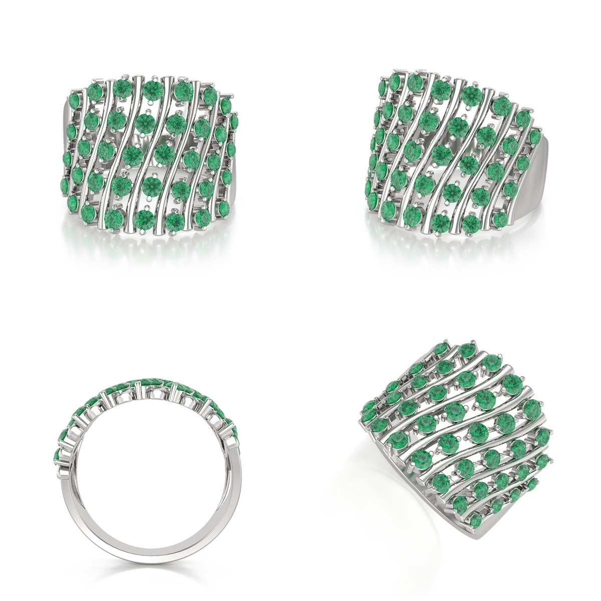 Bague ADEN Or 585 Blanc Emeraude 6.92grs