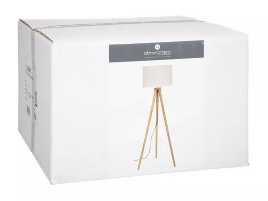 Lampadaire Trépied en Bois de Manguier et Abat-jour Beige lin H 150 cm