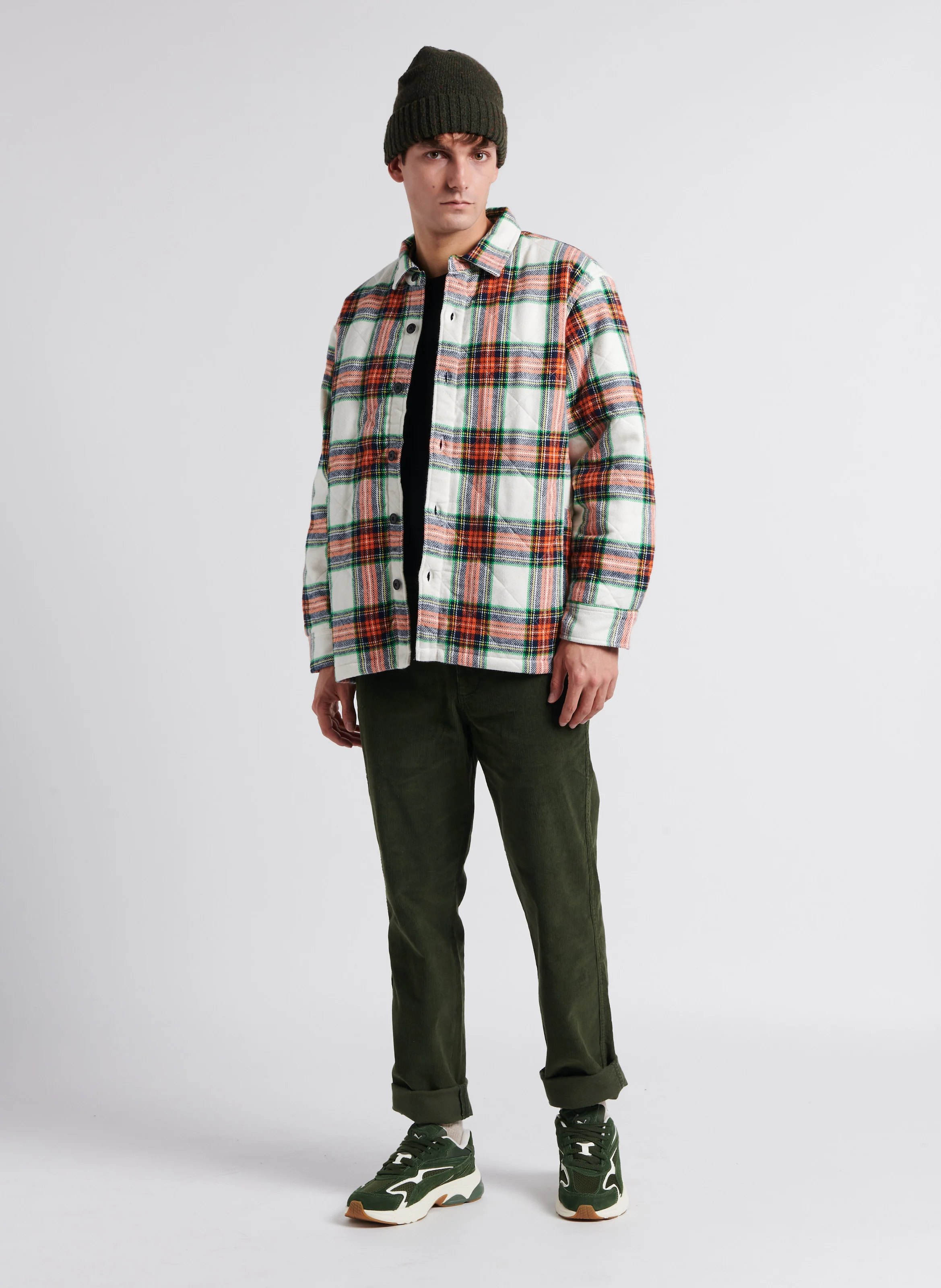Veste col classique à carreaux en coton| Multicolore