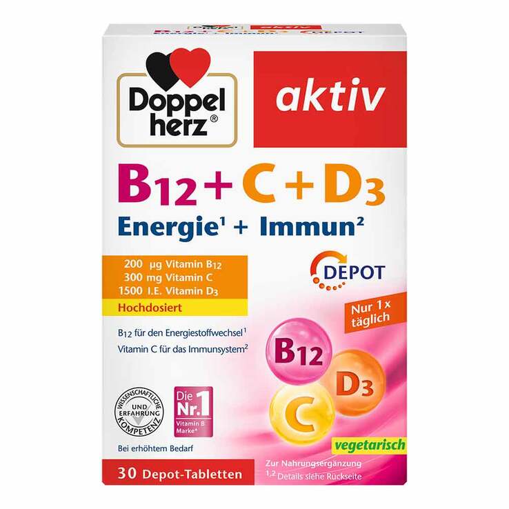 Doppelherz B12 + C + D3 Depot aktiv Tabletten, 30 St