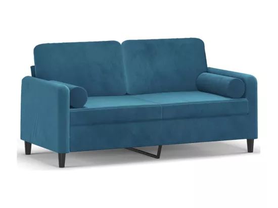 Canapé 2 places avec oreillers décoratifs bleu 140 cm velours