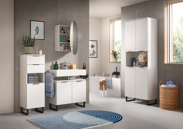 welltime Badmöbel-Set »Litica, Breite 205 cm, hochwertige Rillenfräsung, Metallkufen« 4 Stk. tlg.