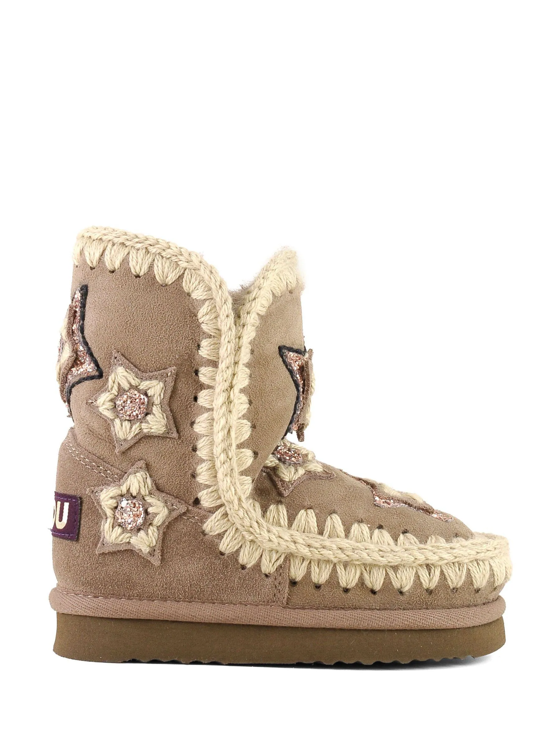 Mou Eskimo Sheepskin Lined Kids Crochet Stars Suede Boots