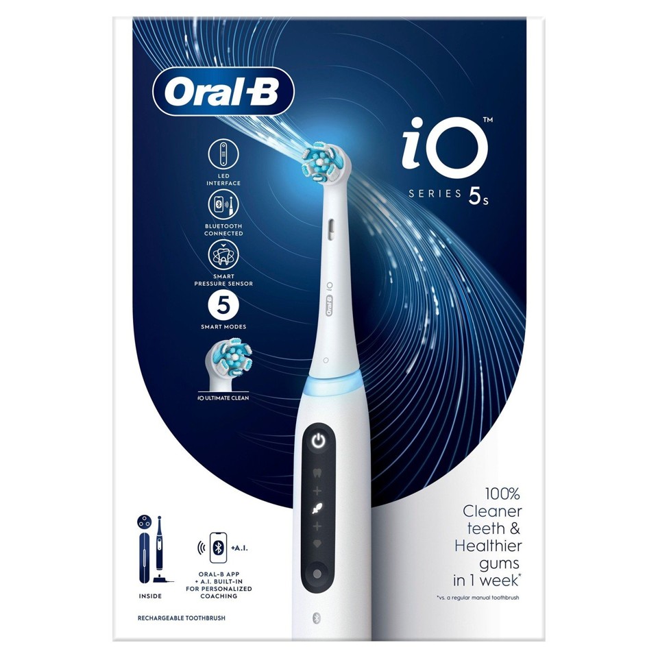 Oral-B - iO5s Quite White Electric Toothbrush + iO Ultimate Clean Replacement Heads 4ct (Bundle)