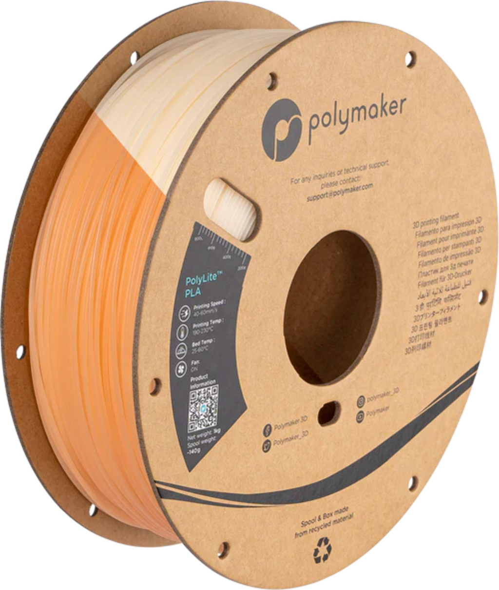 Polymaker  PolyLite PLA UV Color Change Natural/Orange, 1,75 mm / 1000 g    Farbwechselndes PLA Filament