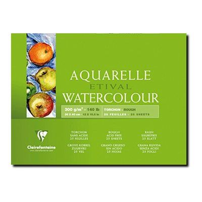 Clairefontaine Etival - Bloc de papier aquarelle grain torchon - 25 feuilles 30 x 40 cm - 300 g/m²