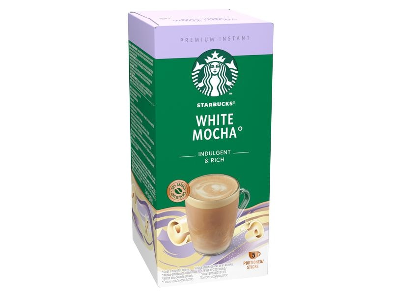 Starbucks Instant Kaffee White Mocha 5 Stück Getränkepulver mit löslichem Kaffee. Weisse-Schokolade-Geschmack.