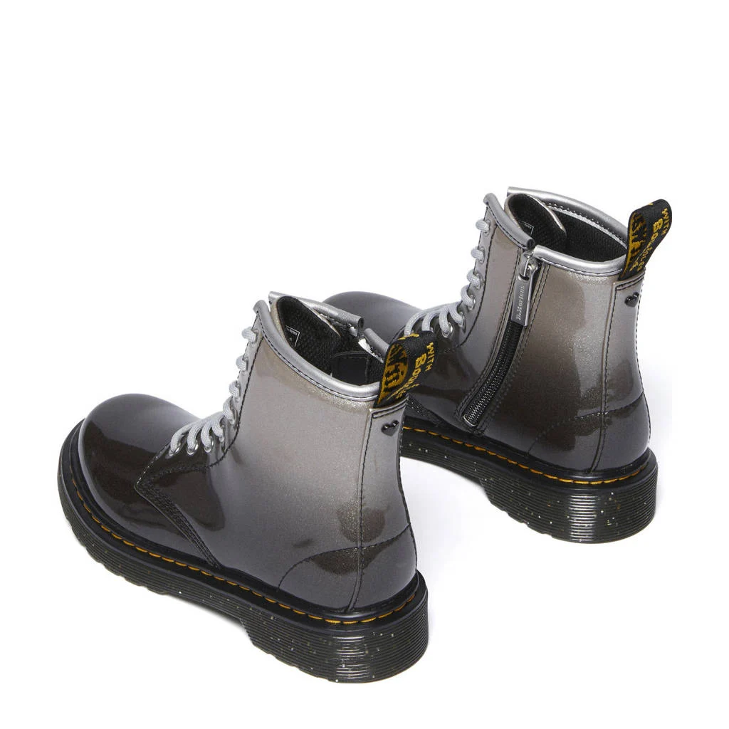 Dr. Martens 1460 Glitter J Kleuter/Tiener lak veterboots zwart/zilver