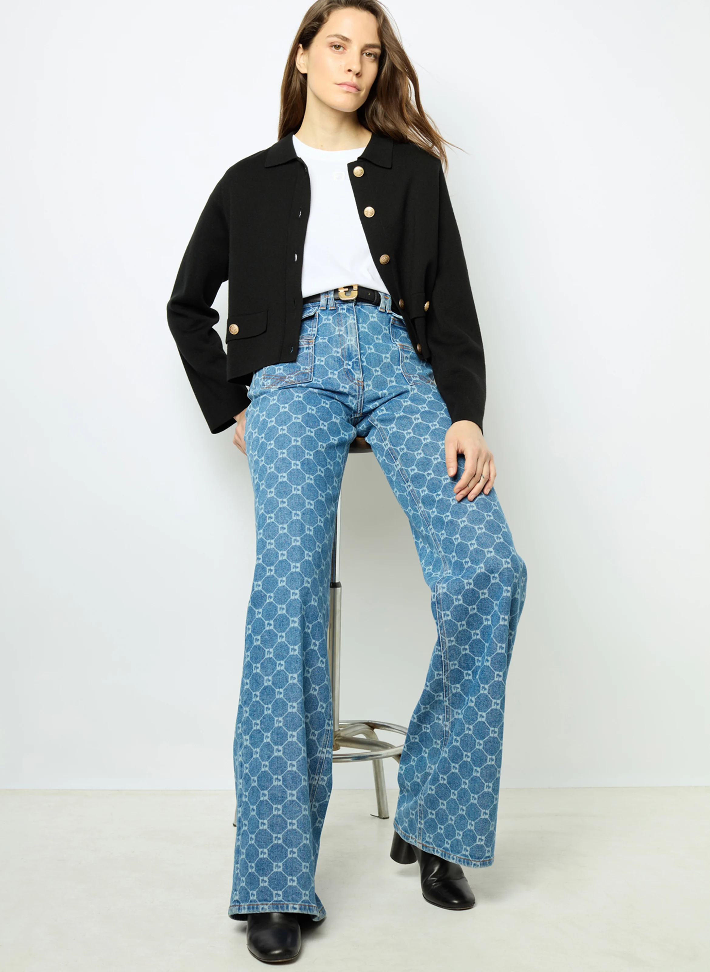 JULIE - Gilet col polo en laine mélangée | Noir