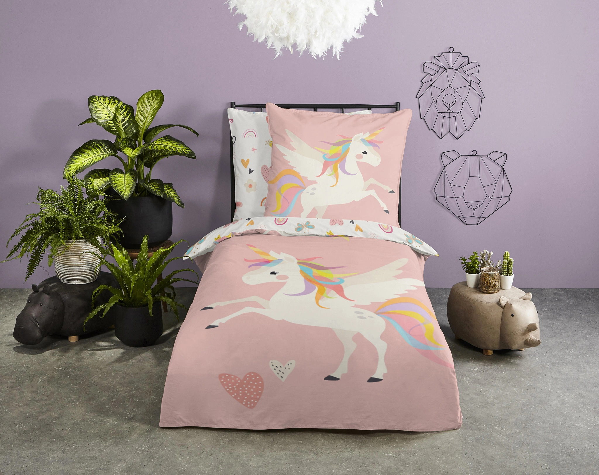 Bettwäsche EINHORN (80x80/135x200) in rosa