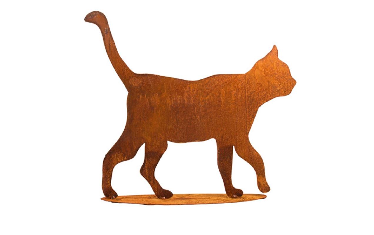 Dekofigur Katze auf Platte, gehendGartendeko aus Rost