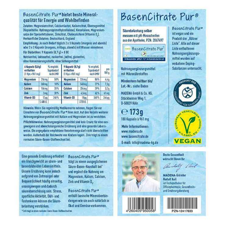 Basen Citrate Pur n.Apotheker Rudolf Keil Kapseln, 180 St