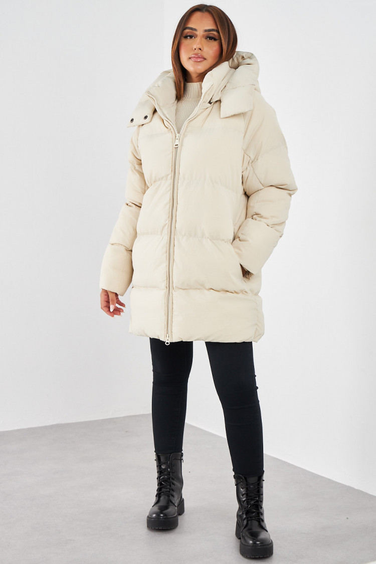 Doudoune beige matelassée mi-longue