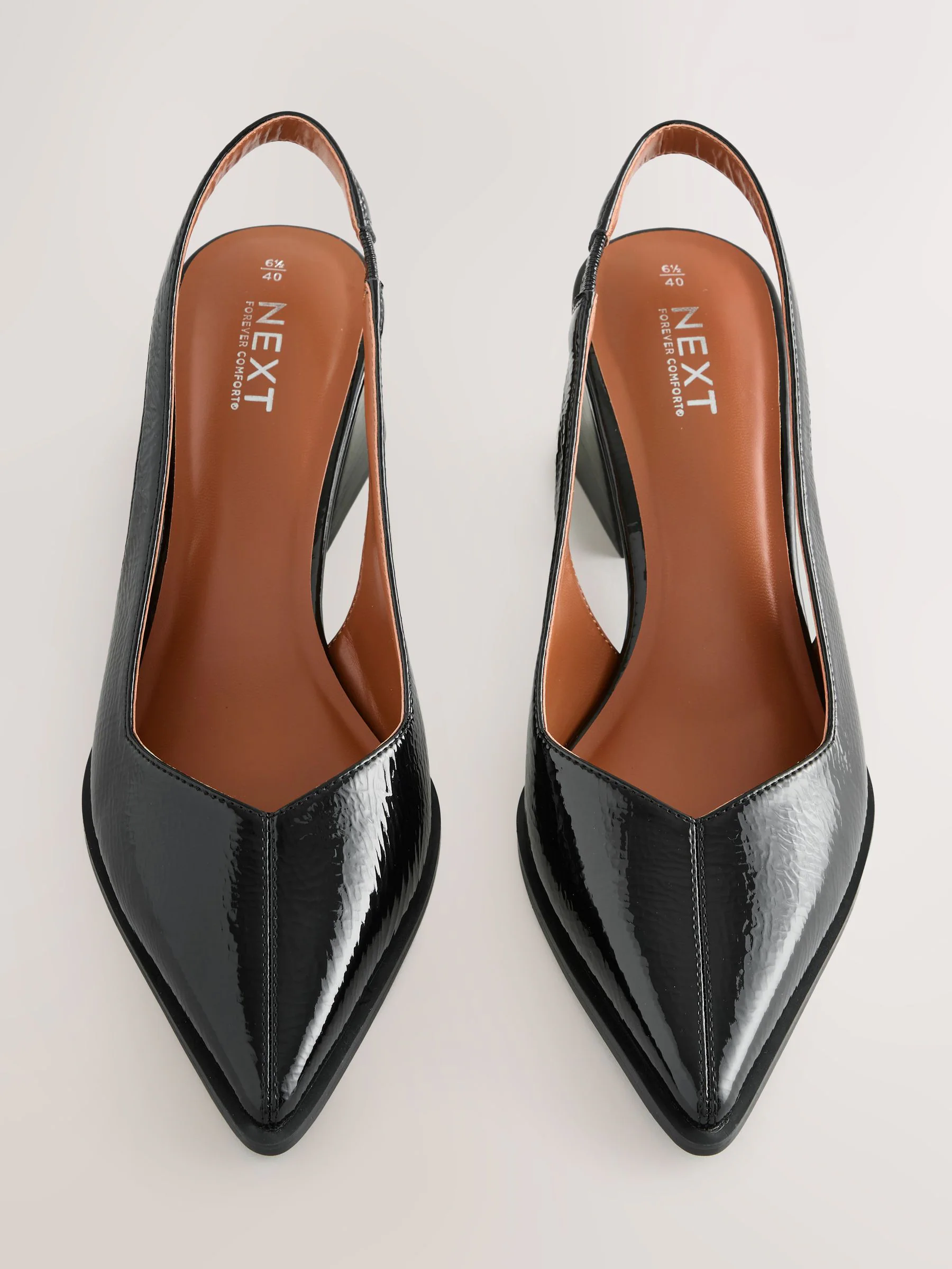 Zwart lak - Forever Comfort® Pointed Toe Slingback Block Heels
