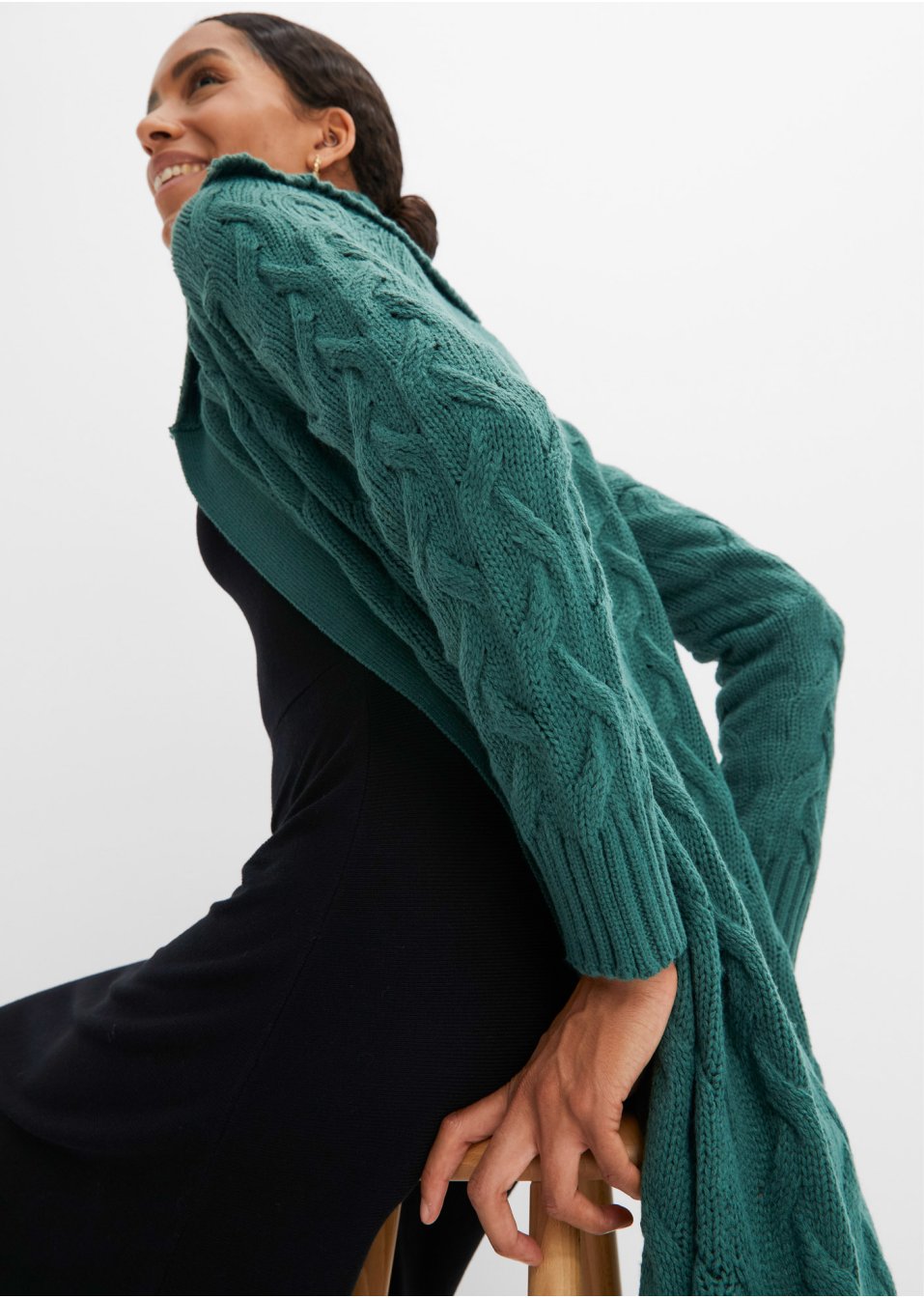 Veste longue en maille torsadée