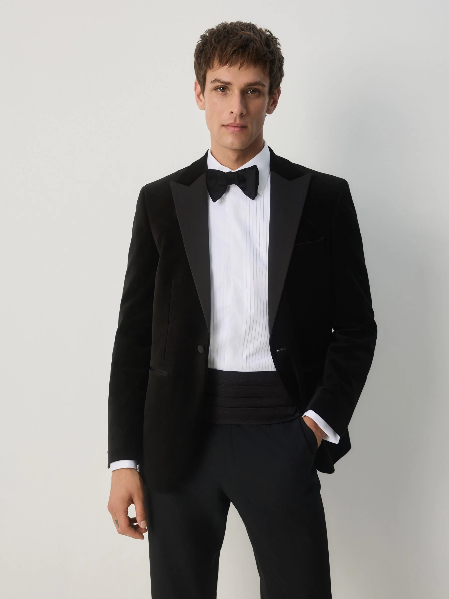Zwart - Slim fit Motionflex fluwelen blazer met stretchy en hoog katoengehalte