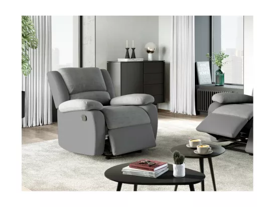 Fauteuil Relaxation 1 place Microfibre et Simili Léo - Gris - L88 x 93 x 96cm - Loungitude