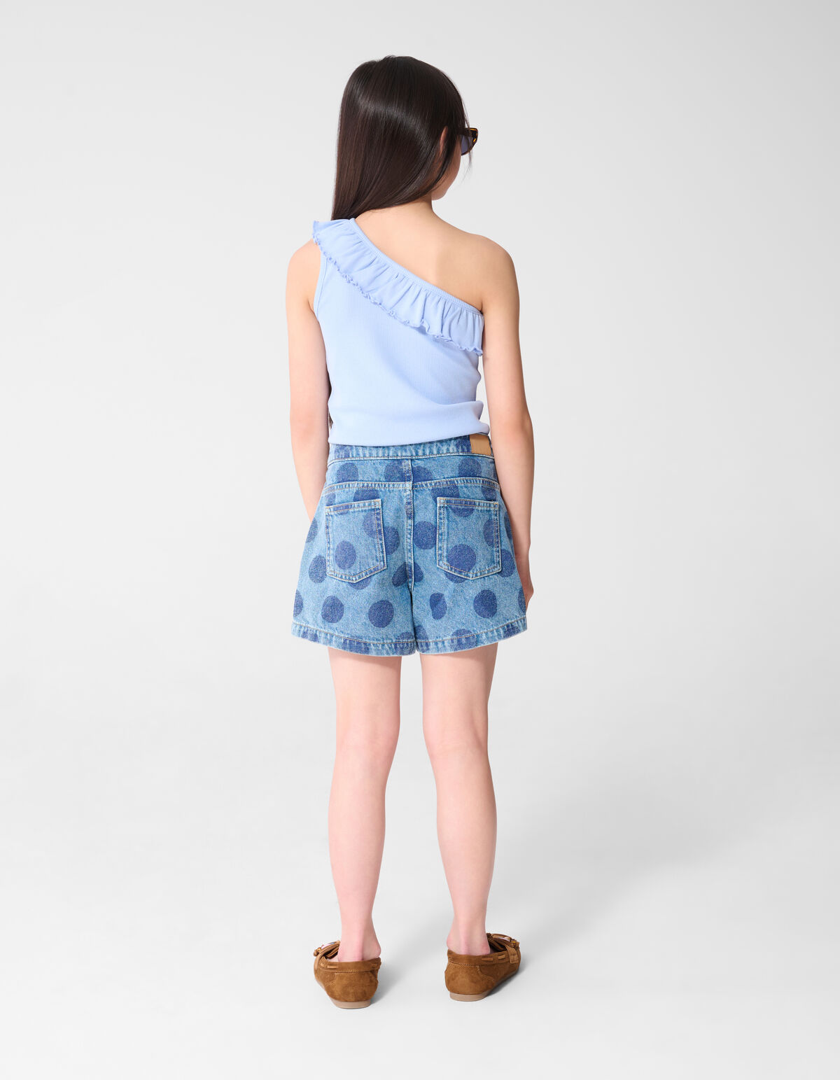 Polkadot Overslag Denim Skort Blauw