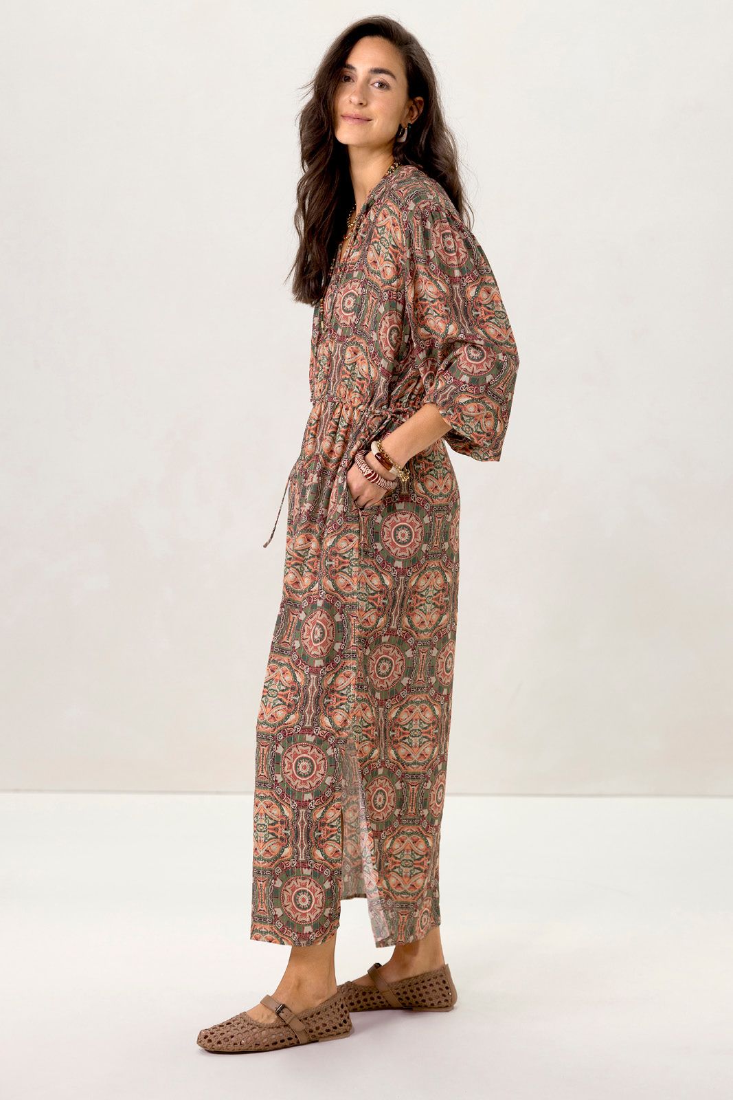 Groene lange jurk met mozaïek print