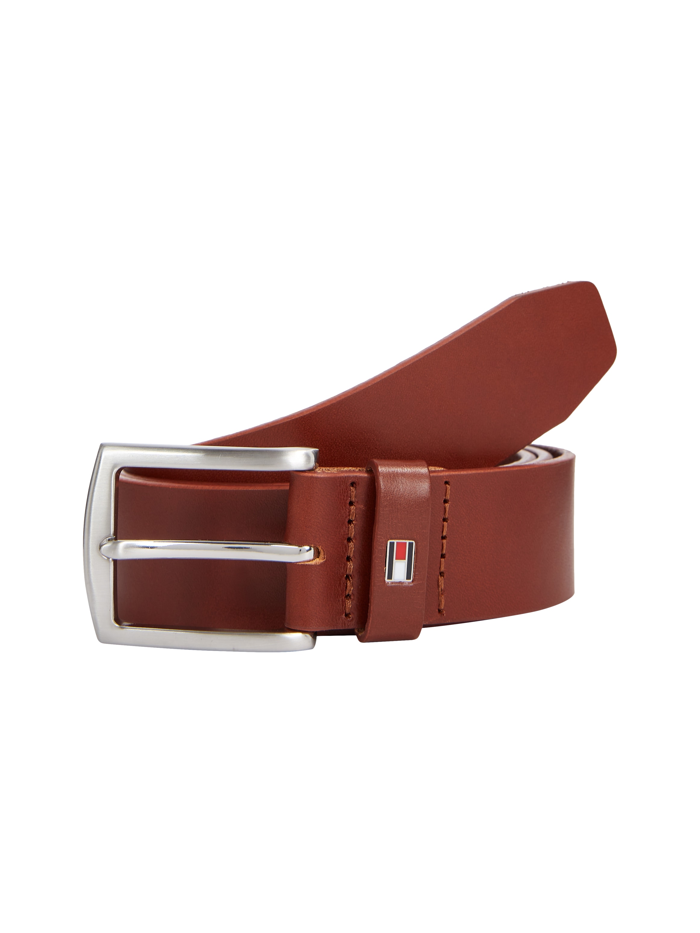Tommy Hilfiger Ledergürtel »DENTON 3,5 cm breit«, Robuster Ledergürtel mit Flag-Label, silberne Schnalle, verstellbar