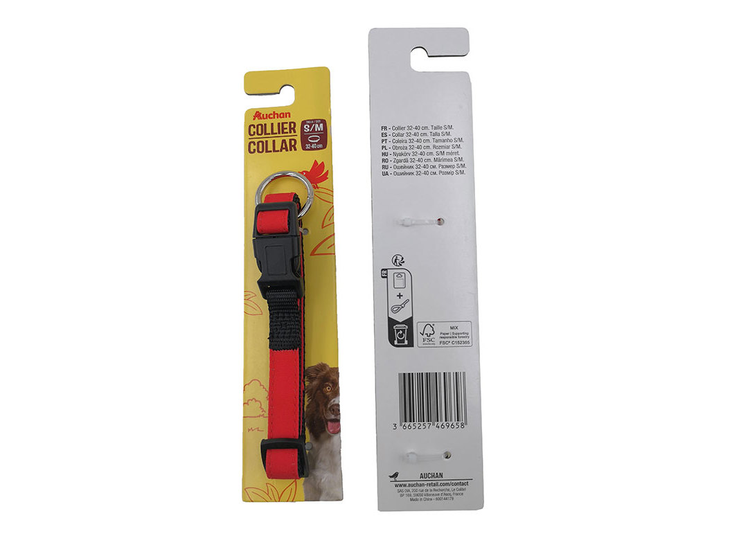 COLEIRA POLIESTER AUCHAN VERMELHA 1.5CMX32-40CM