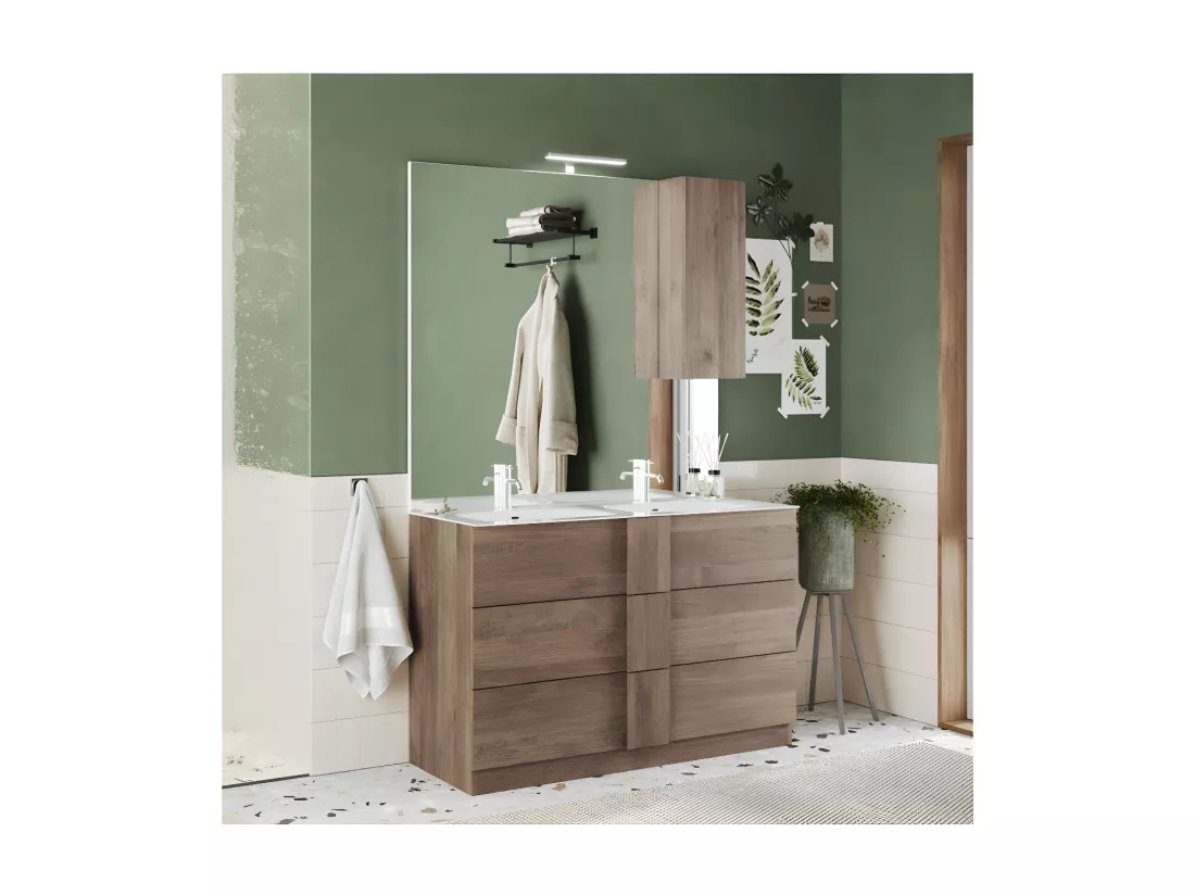 Meuble sous-vasque 122 cm Chêne noisette + vasque - STARS