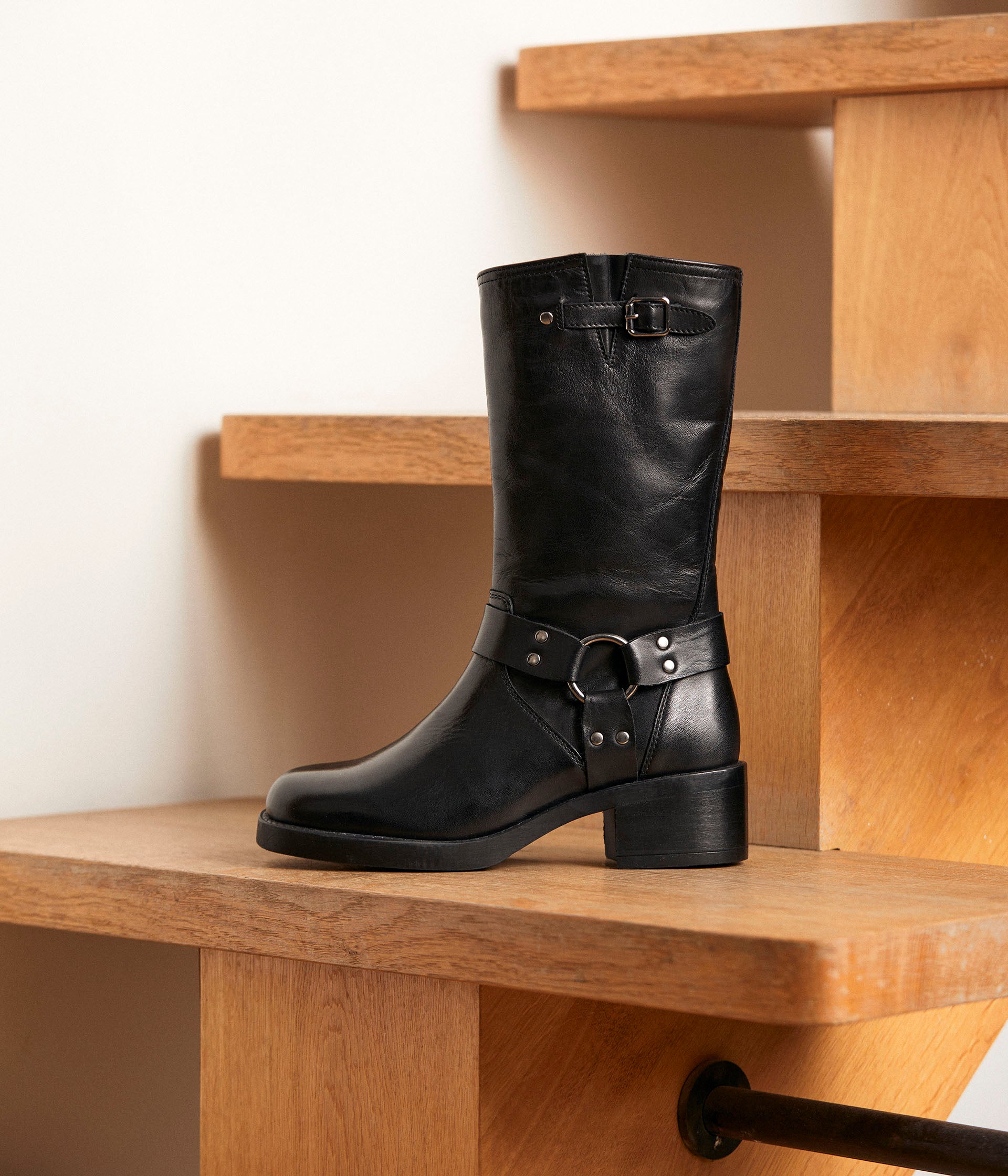 Mi-bottes cuir noir Dario