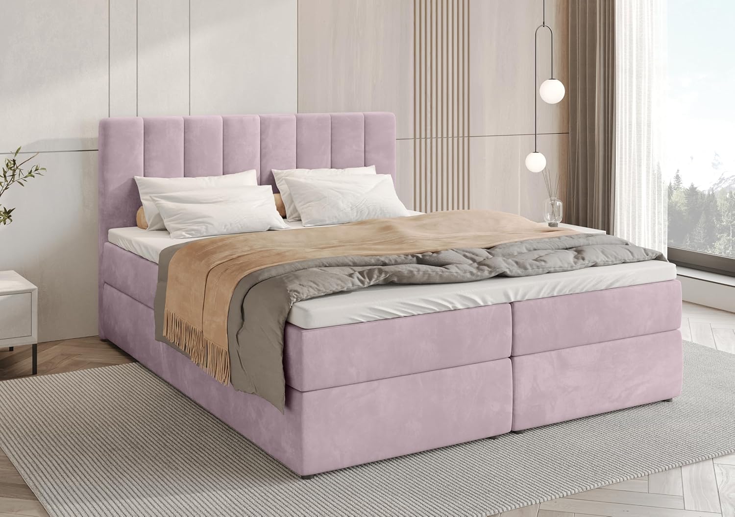 BROMARKT Boxspringbett mit Bonell Matratze Härtegrad H3 140x200cm Polsterbett mit Bettkasten Doppelbett mit Topper gepolsterte Kopfstütze Bett für Schlafzimmer Denver Puderrosa