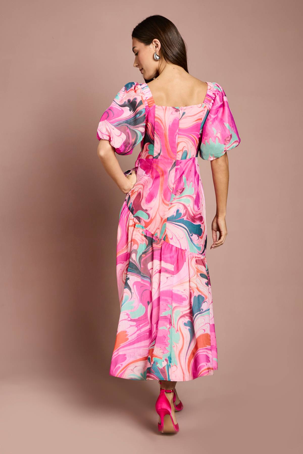 Coast Robe Midi Portefeuille Imprimée À Manches Bouffantes Avec Ceinture