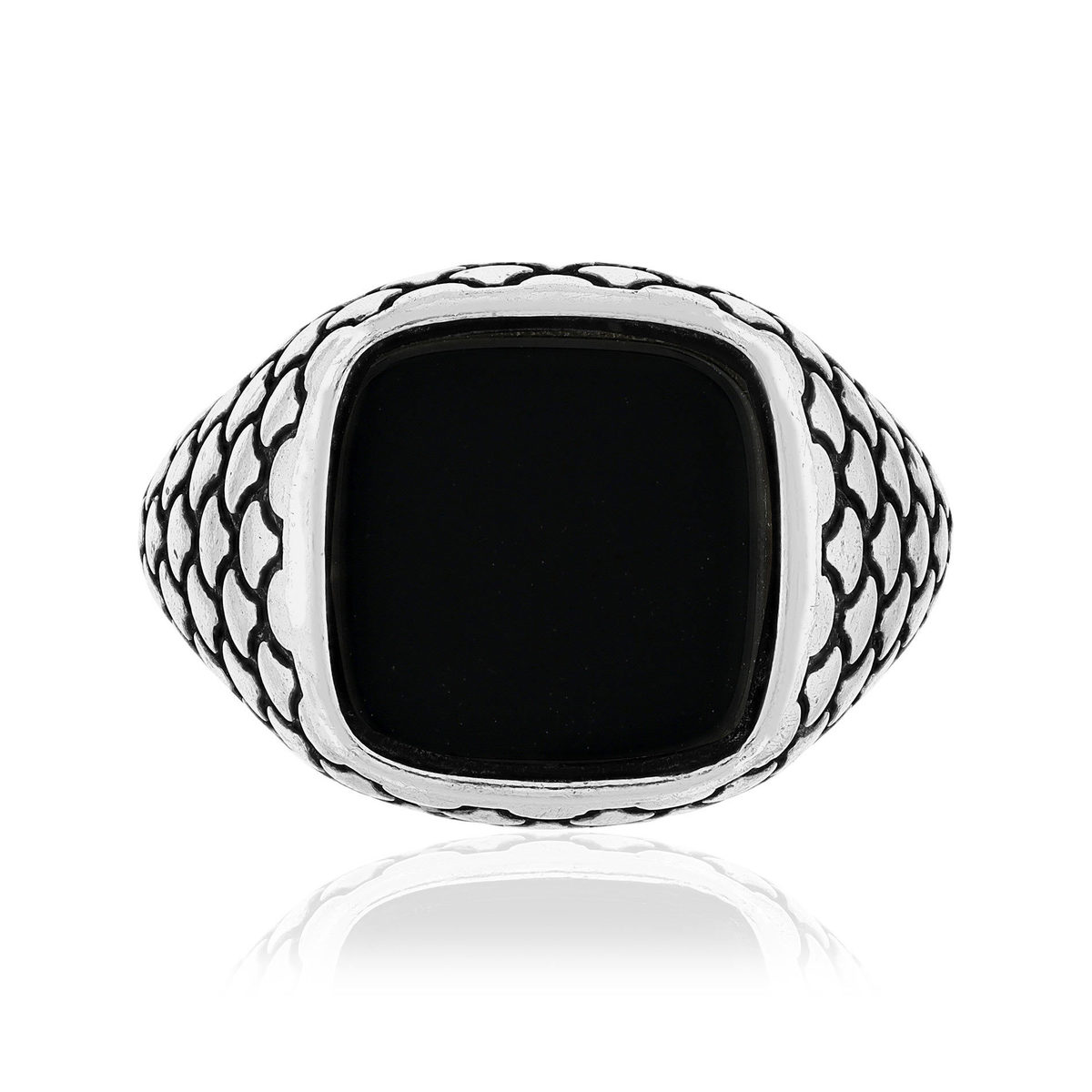 Bague argent 925 écailles onyx carré