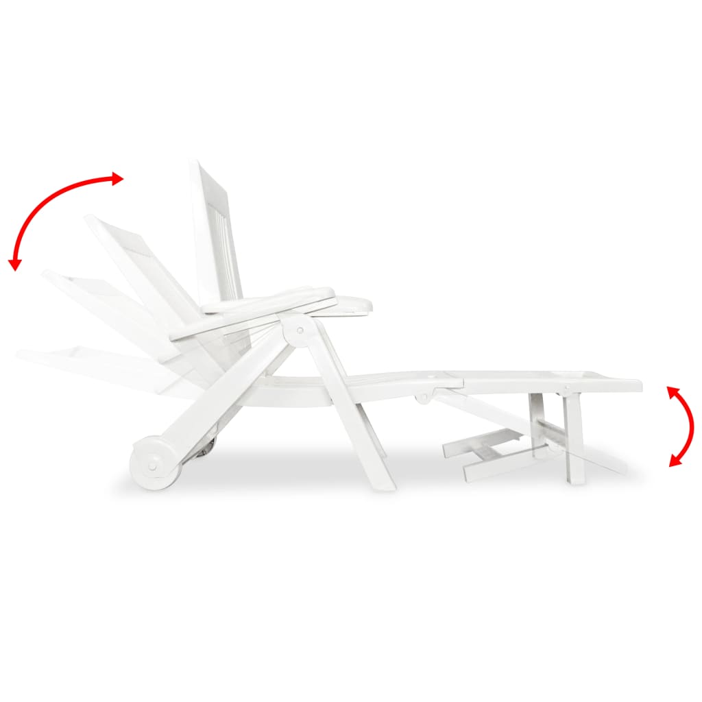 Transat chaise longue bain de soleil lit de jardin terrasse meuble d'extérieur avec repose-pied plastique blanc