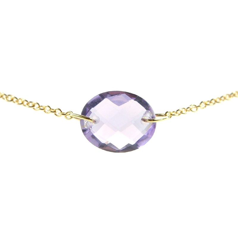 Bracelet chaine or jaune avec améthyste ovale - BeJewels