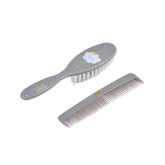 SET COIFFURE BEBE ENFANT PEIGNE ET BROSSE GRIS