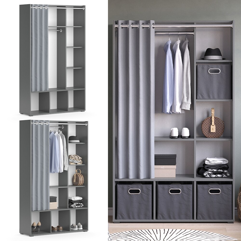 Vicco Kleiderschrank Schlafzimmerschrank Garderobe Luigi Grau 106 x 178 cm modern Schrankregal Organizer Vorhang Kleiderstange Fächer Aufbewahrung Ablage