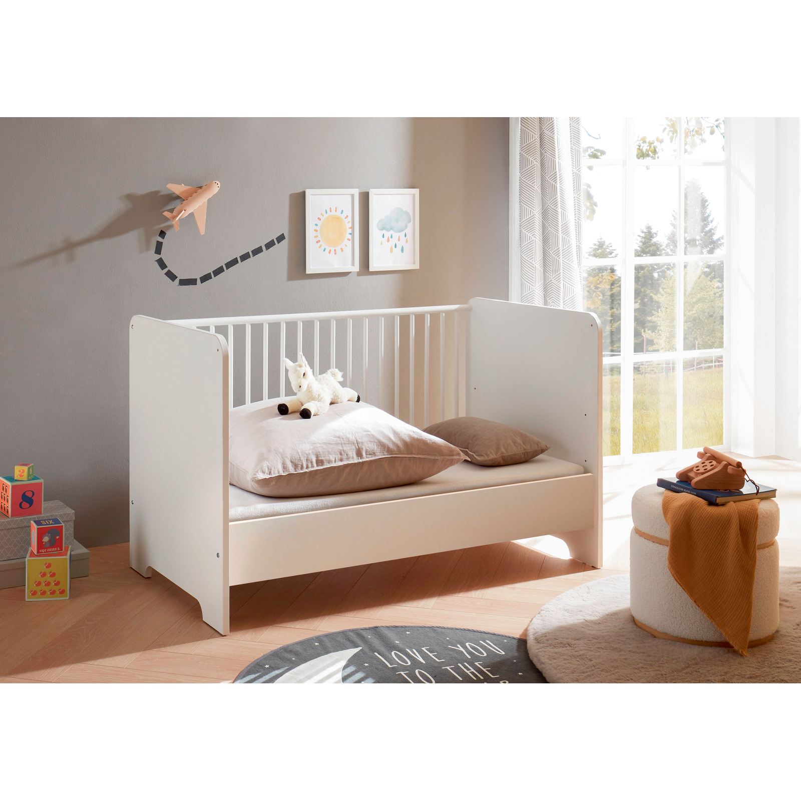 Babybett Spice Dekor Hochglanz weiss 70 x 140 cm