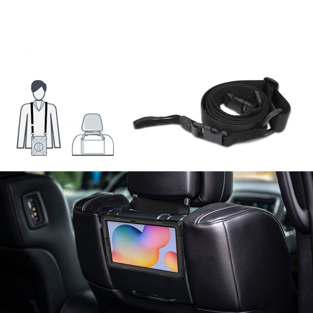 Samsung Galaxy Tab S6 Lite (2024/2022/2020) Hybrid Outdoor Case Hülle Handschlaufe   Schultergurt - Schwarz