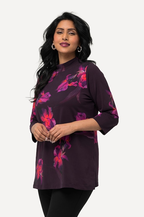 Shirt, Pima Cotton, Lilen, Stehkragen, 3/4-Arm