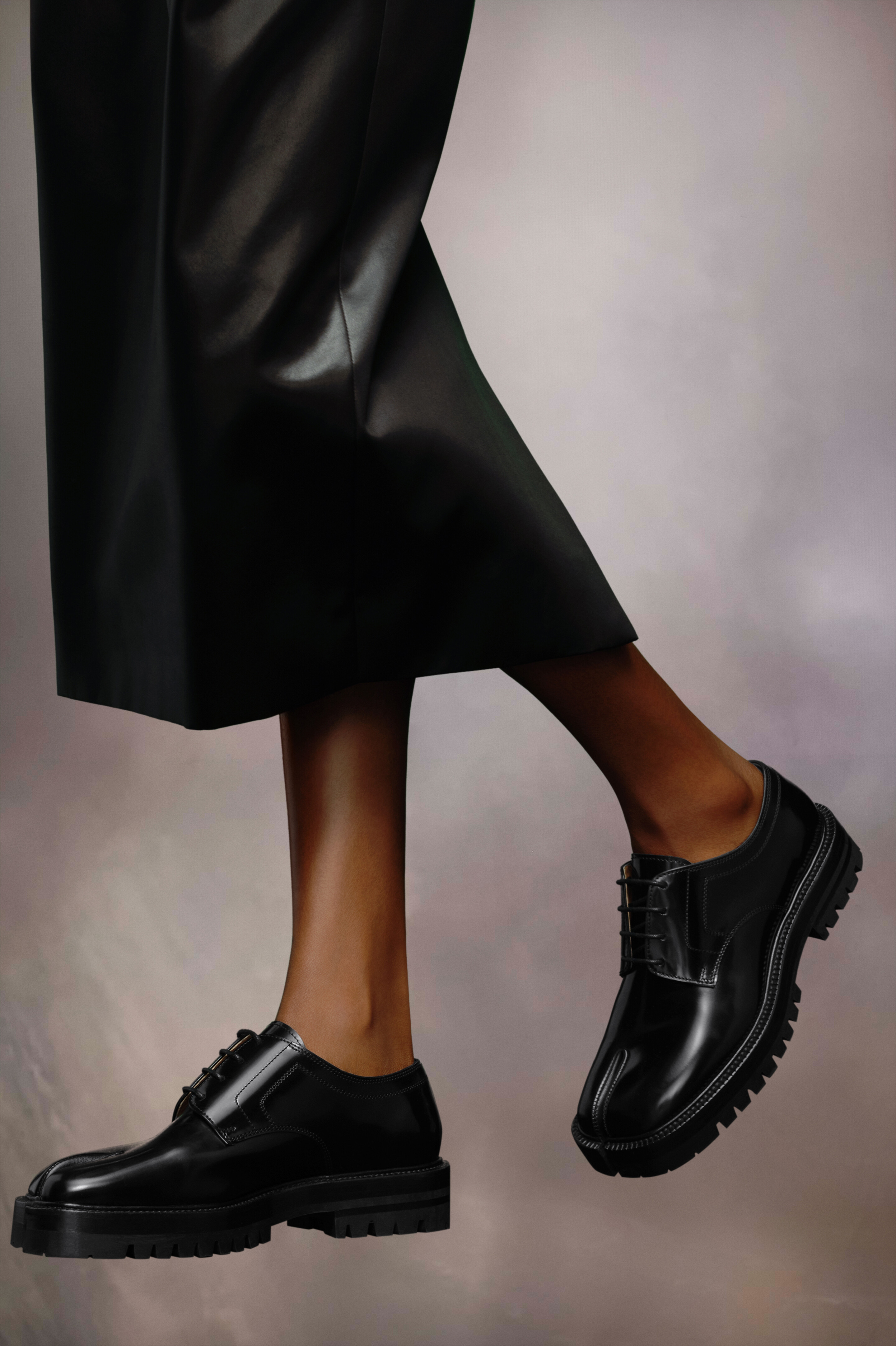 Tabi à lacets noir en cuir pour femme Noir