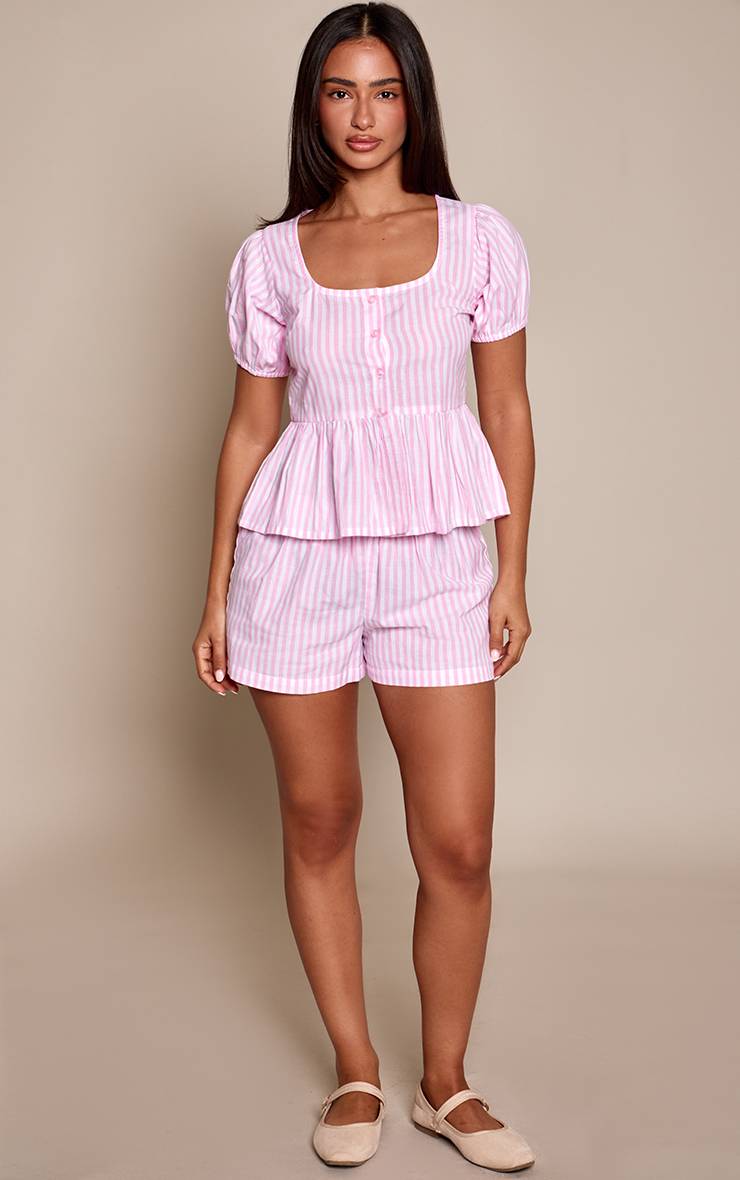 Rose Short En Coton À Rayures Petite