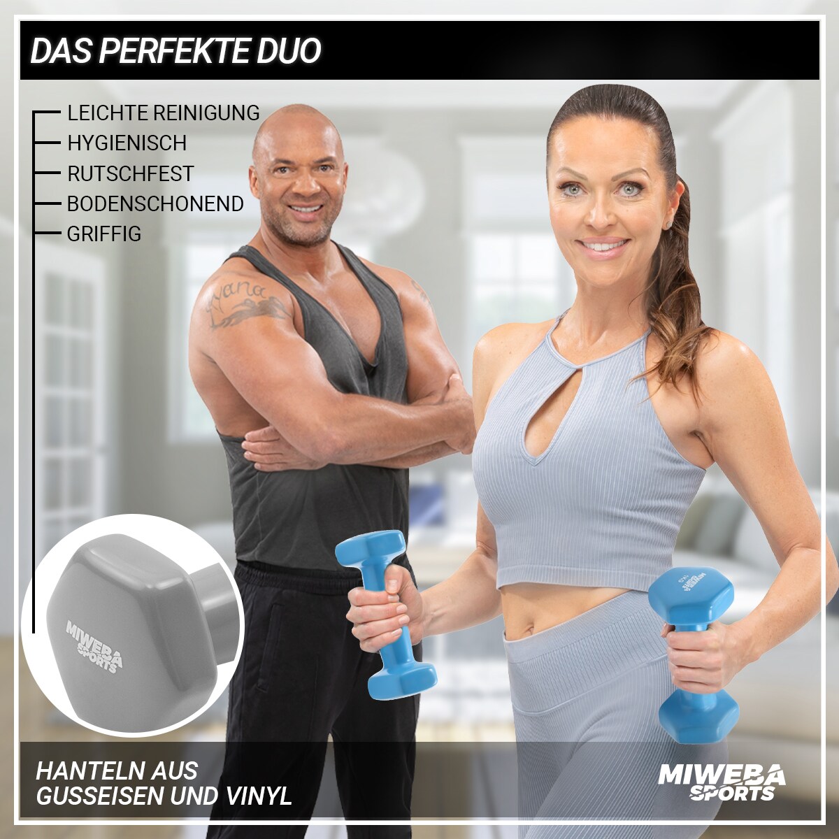 Miweba Sports Vinyl-Hanteln NKH110, Gymnastikhanteln im 2er-Set, 1-3 kg, rutschfest, bodenschonend (Türkis, 2,0 kg)