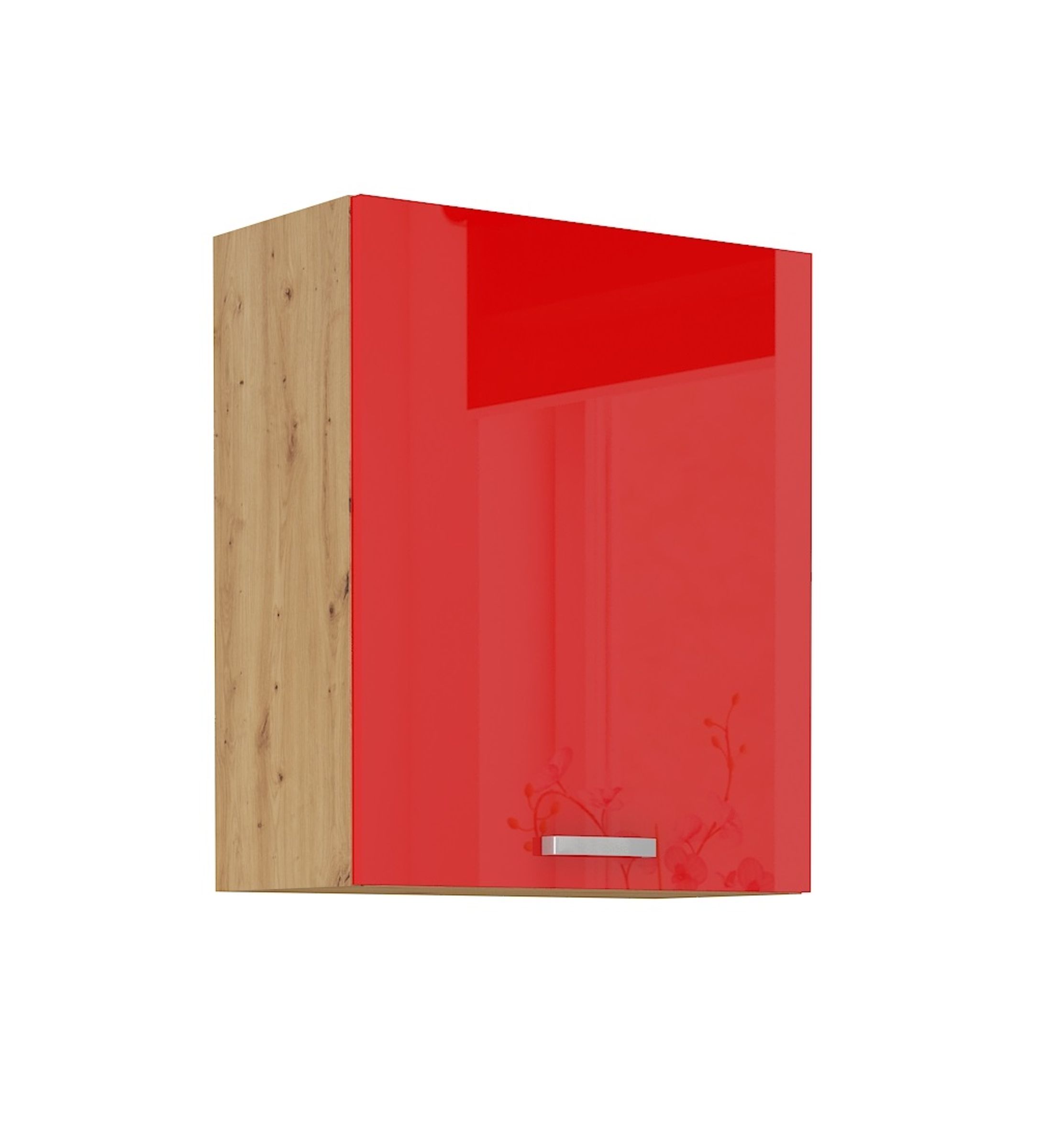 Hängeschrank 60 cm Eiche Artisan + Rot Hochglanz Küchenzeile Küchenblock Küche