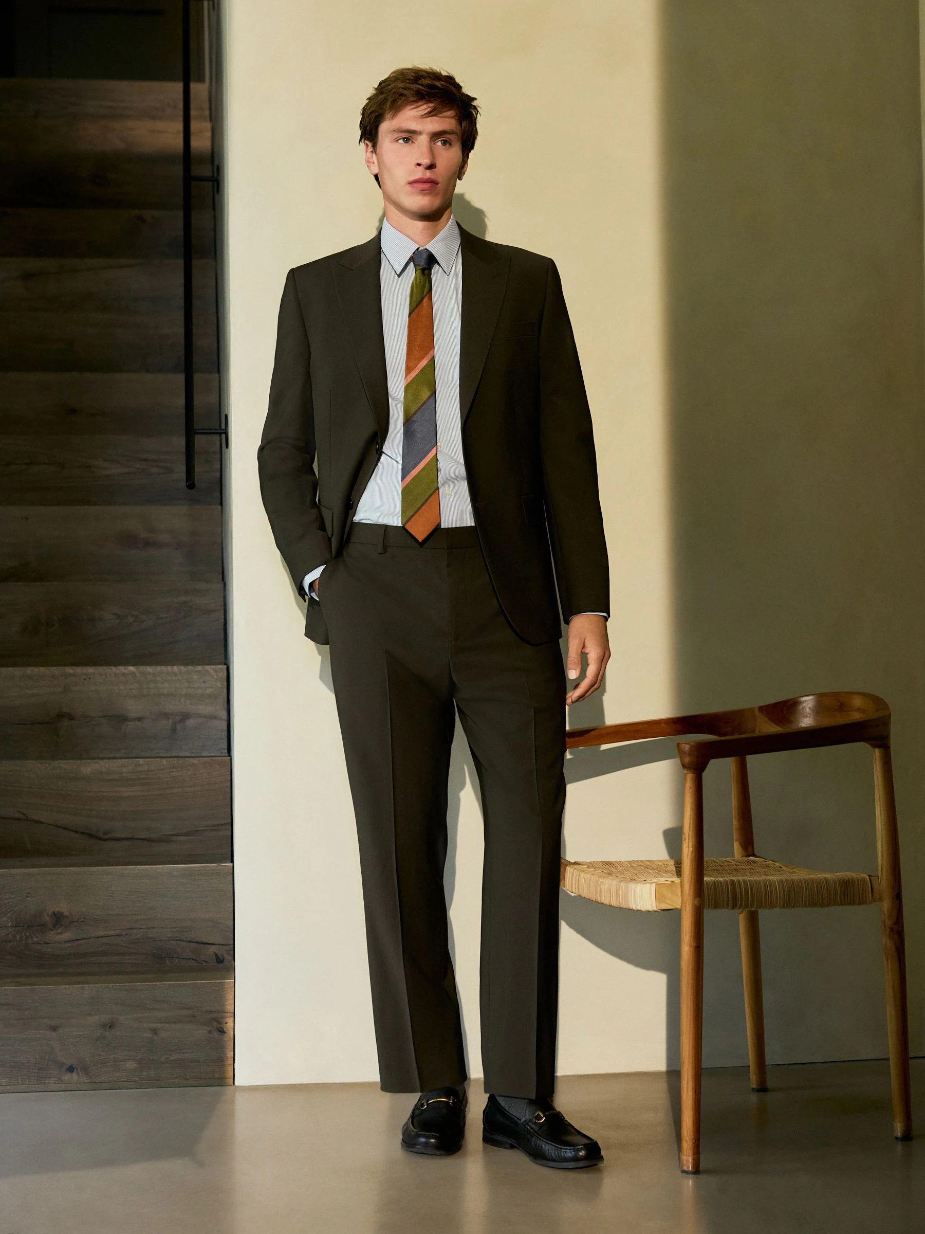 Groen - Slim fit Motion Flex wollen Blend Pakjas
