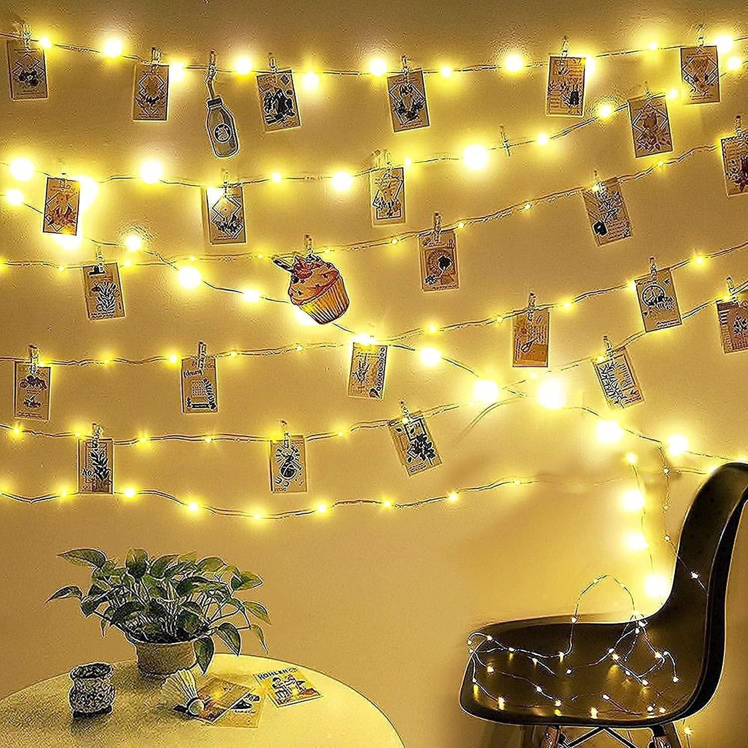 (5m) 50 LED's Deko Draht Lichterkette Outdoor Beleuchtung 8 Modi   Fernbedienung IP44 (Batteriebetrieben) - Warmweiss