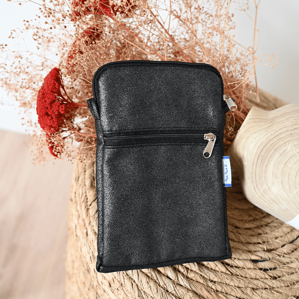 Pochette Téléphone Matelassée Suédine Pailletée Argent